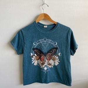 Urban Outfitters Blue Butterfly Graphic Crop Top